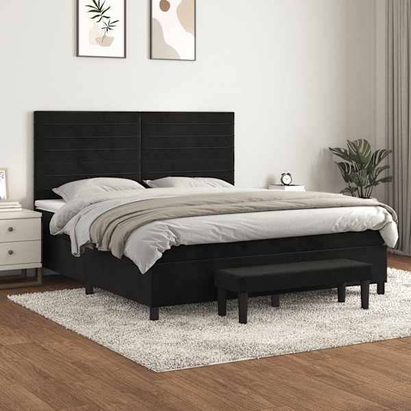 Kontinentaalvoodi koos madratsiga, must, 180 × 200 cm, samet — mudel 3137919