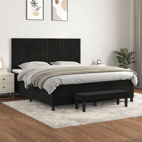 Kontinentaalvoodi koos madratsiga, must, 160 × 200 cm, samet — mudel 3137973