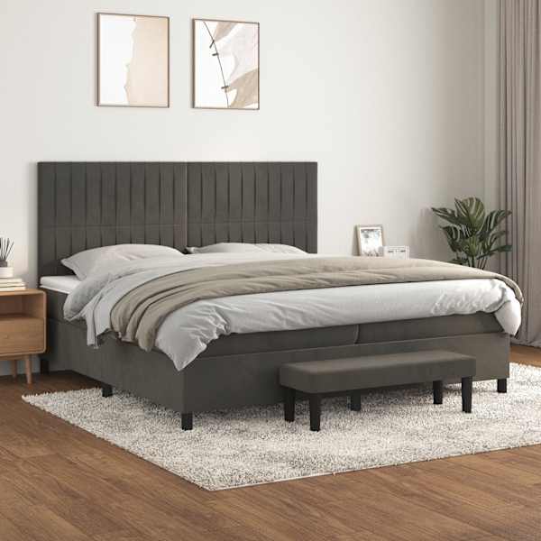 Kontinentaalvoodi koos 2 madratsiga, tumehall, 200 × 200 cm, samet — mudel 3137984
