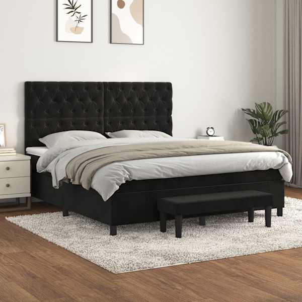 Kontinentaalvoodi koos madratsiga, must, 160 × 200 cm, samet — mudel 3138033