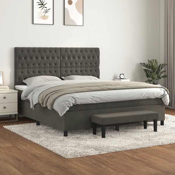 Kontinentaalvoodi koos madratsiga, tumehall, 180 × 200 cm, samet — mudel 3138038