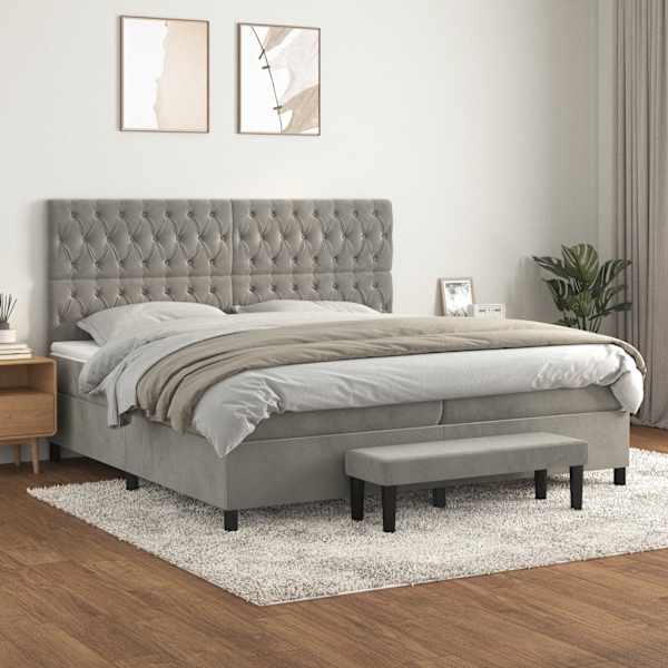 Kontinentaalvoodi koos 2 madratsiga, helehall, 200 × 200 cm, samet — mudel 3138043