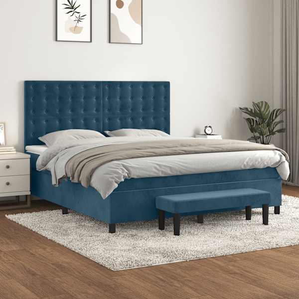 Kontinentaalvoodi koos madratsiga, tumesinine, 160 × 200 cm, samet — mudel 3138095
