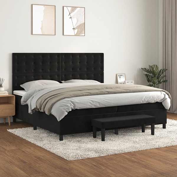 Kontinentaalvoodi koos 2 madratsiga, must, 200 × 200 cm, samet — mudel 3138105