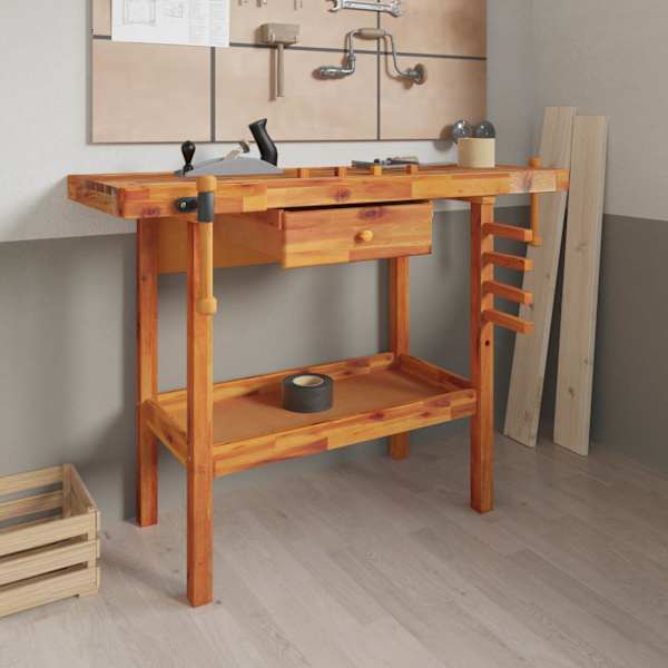 Töölaud sahtli ja kruustangidega 124 × 52 × 83 cm, täispuidust akaatsia