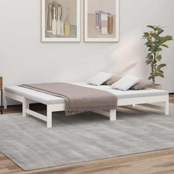 Diivanvoodi väljatõmmatava osaga, valge, 75 × 190 cm, männipuit — mudel 823420
