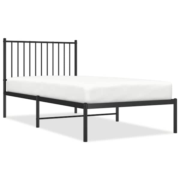 Voodiraam peatsiga, must, 90 × 190 cm, metall — mudel 350856