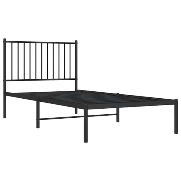 Voodiraam peatsiga, must, 90 × 190 cm, metall — mudel 350856