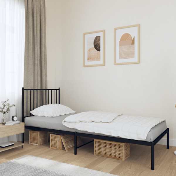 Voodiraam peatsiga, must, 90 × 190 cm, metall — mudel 350856