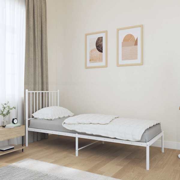 Voodiraam peatsiga, valge, 80 × 200 cm, metall — mudel 350922