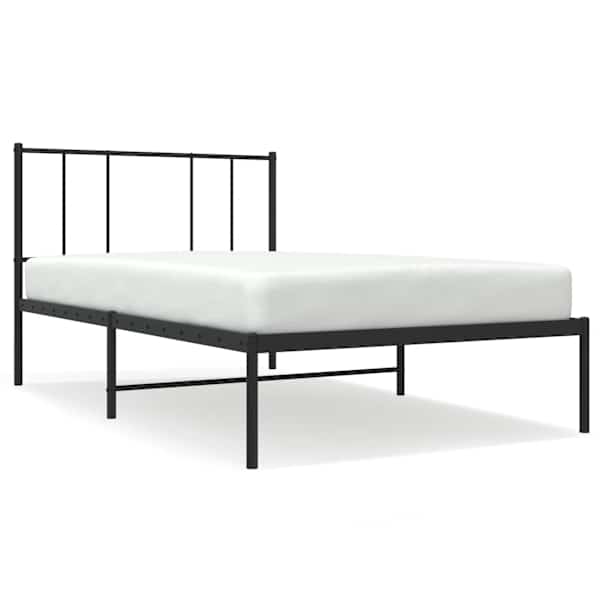 Voodiraam peatsiga, must, 90 × 190 cm, metall — mudel 352472