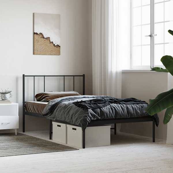 Voodiraam peatsiga, must, 90 × 190 cm, metall — mudel 352472