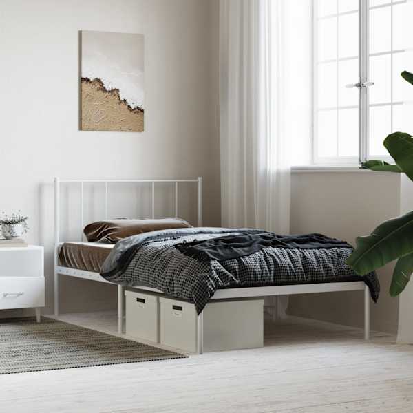 Voodiraam peatsiga, valge, 80 × 200 cm, metall — mudel 352520