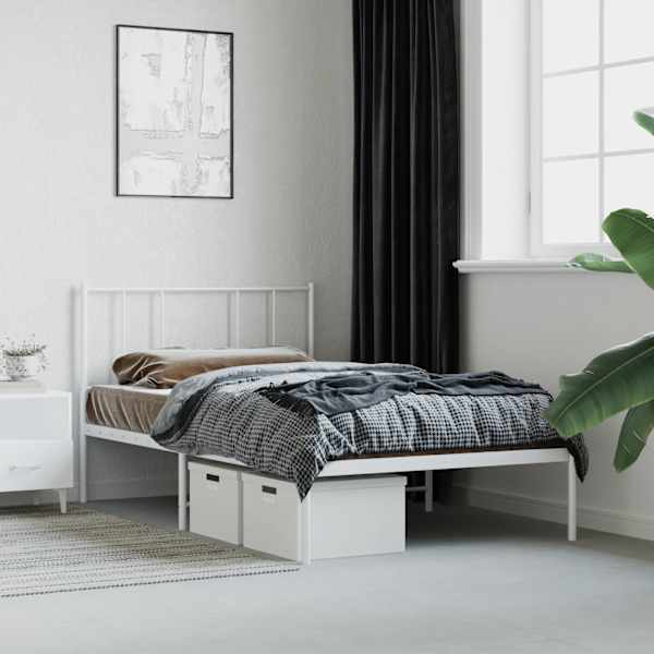 Voodiraam peatsiga, valge, 80 × 200 cm, metall — mudel 352520