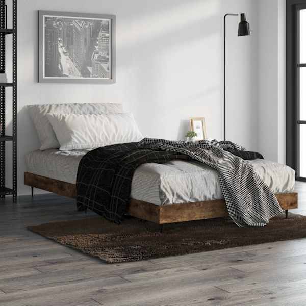 Voodiraam peatsiga, suitsutatud tamm, 90 × 200 cm — mudel 832274