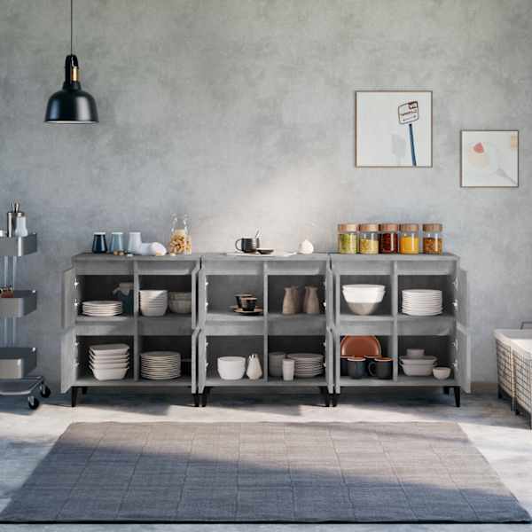 Puhvetkapid 3 tk, betoonhall, 60 × 35 × 70 cm, tehispuit