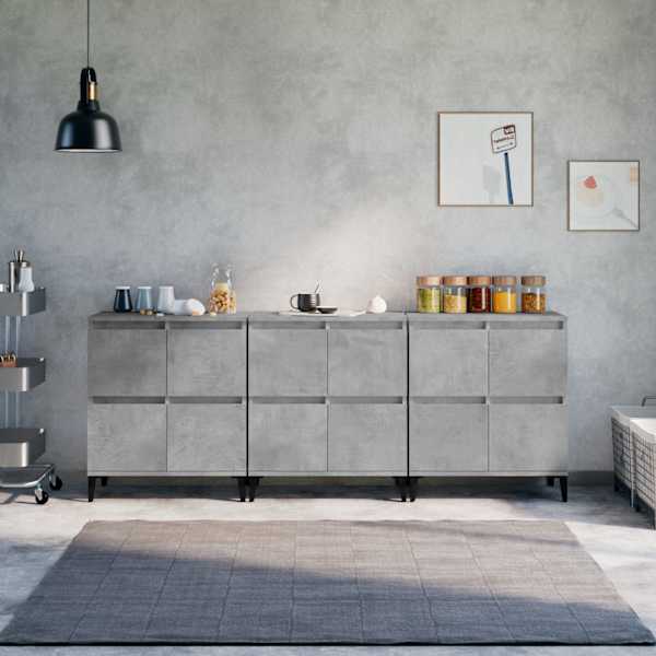Puhvetkapid 3 tk, betoonhall, 60 × 35 × 70 cm, tehispuit