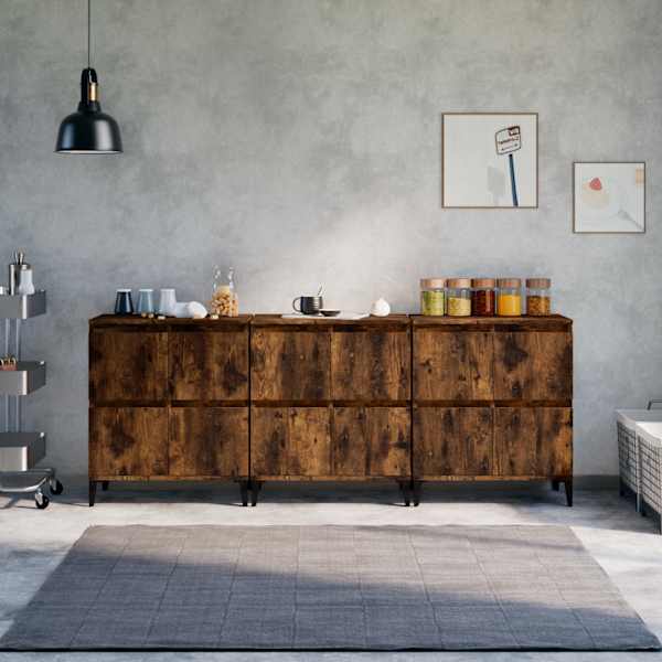 Puhvetkapid 3 tk, suitsutatud tamm, 60 × 35 × 70 cm, tehispuit