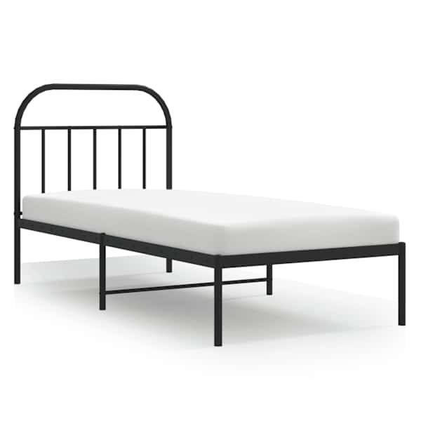 Voodiraam peatsiga, must, 90 × 190 cm, metall — mudel 353627