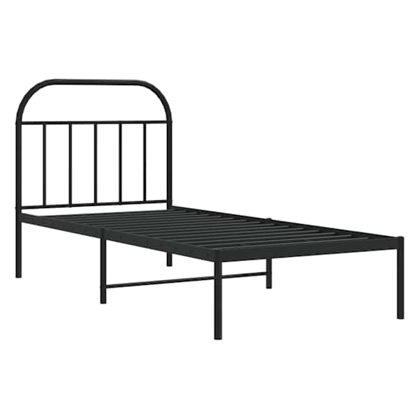 Voodiraam peatsiga, must, 90 × 190 cm, metall — mudel 353627