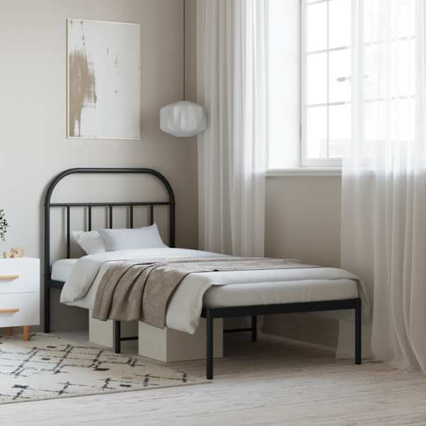 Voodiraam peatsiga, must, 90 × 190 cm, metall — mudel 353627