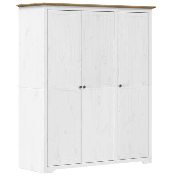 Riidekapp BODO, valge ja pruun, 146 × 53,5 × 173 cm, männipuit