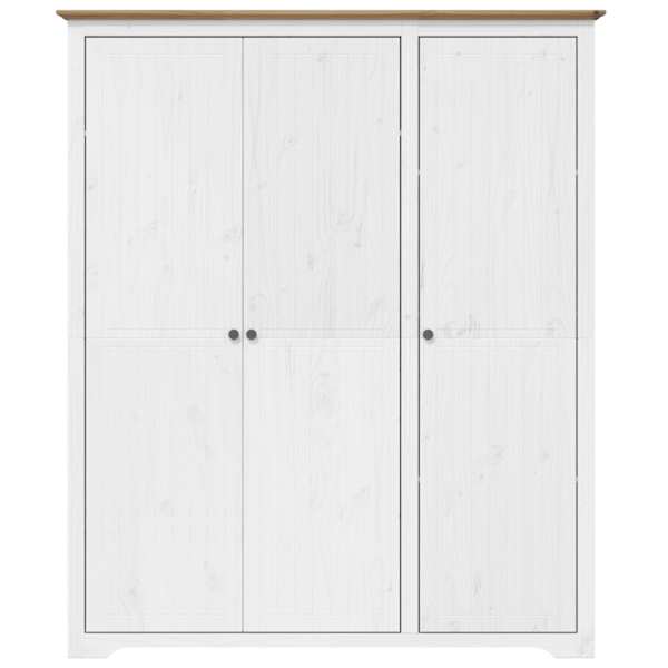 Riidekapp BODO, valge ja pruun, 146 × 53,5 × 173 cm, männipuit