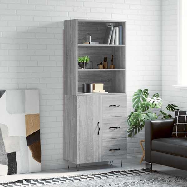 Kõrge kapp, hall Sonoma tamm, 69,5 × 34 × 180 cm, tehispuit