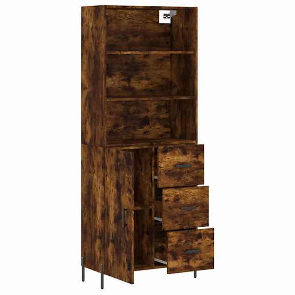 Kõrge kapp, suitsutatud tamm, 69,5 × 34 × 180 cm, tehispuit