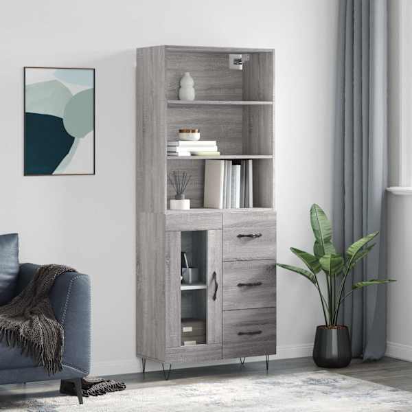 Kõrge kapp, hall Sonoma tamm, 69,5 × 34 × 180 cm, tehispuit
