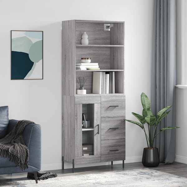 Kõrge kapp, hall Sonoma tamm, 69,5 × 34 × 180 cm, tehispuit