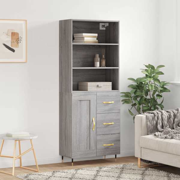 Kõrge kapp, hall Sonoma tamm, 69,5 × 34 × 180 cm, tehispuit
