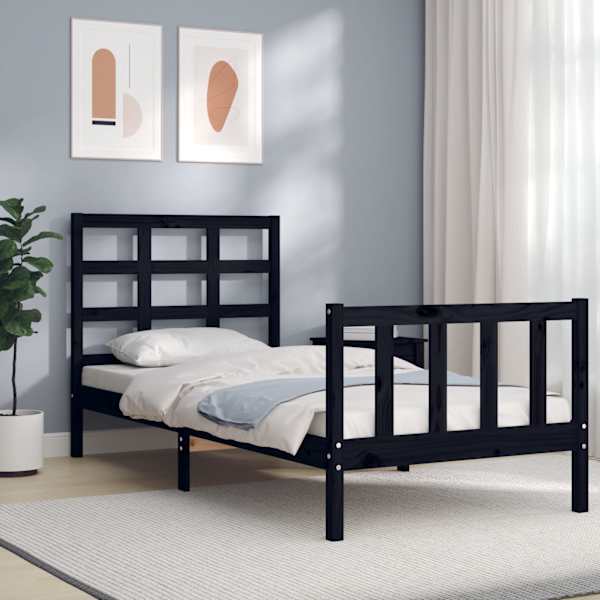Voodiraam peatsiga, must, 75 × 190 cm — mudel 3192065