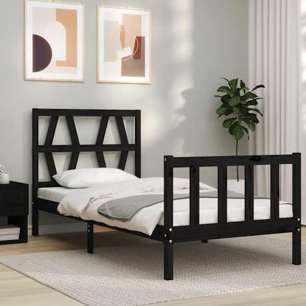 Voodiraam peatsiga, must, 75 × 190 cm — mudel 3192455