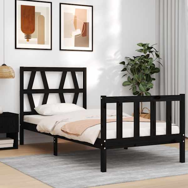 Voodiraam peatsiga, must, 75 × 190 cm — mudel 3192455