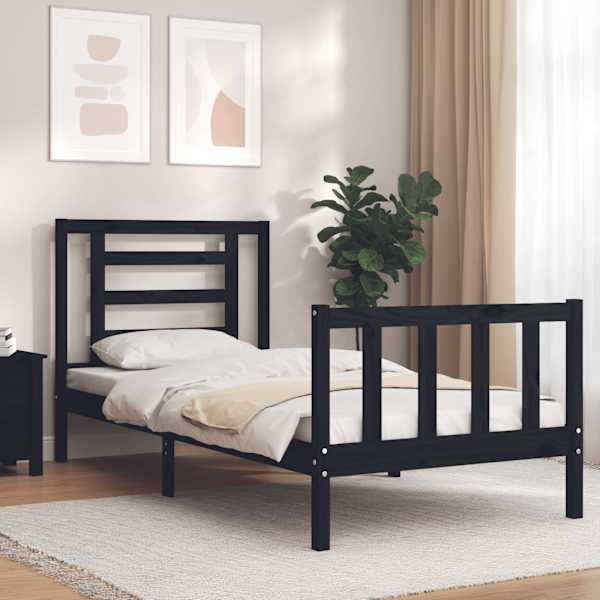 Voodiraam peatsiga, must, 75 × 190 cm — mudel 3192845