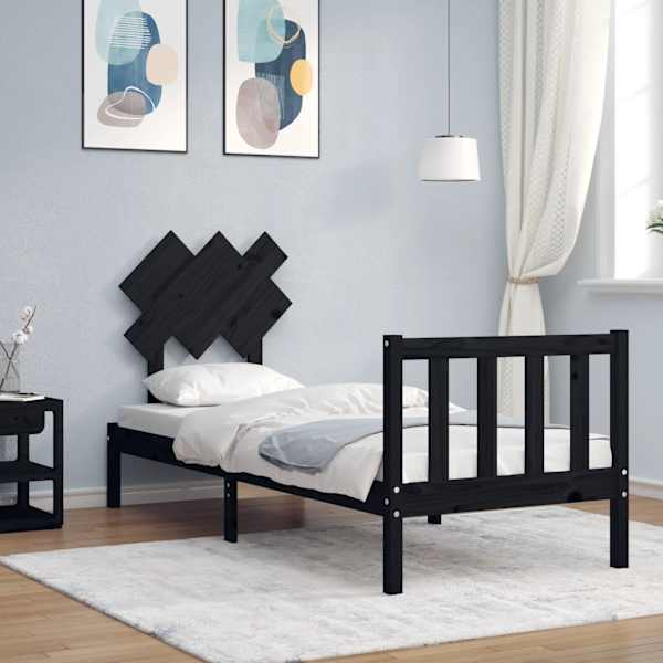Voodiraam peatsiga, must, 75 × 190 cm — mudel 3193430