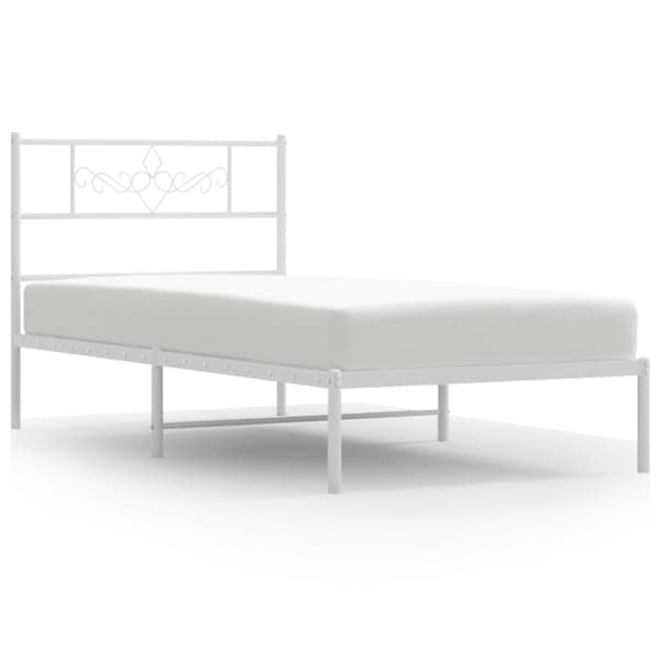 Voodiraam peatsiga, valge, 100 × 200 cm, metall — mudel 355311