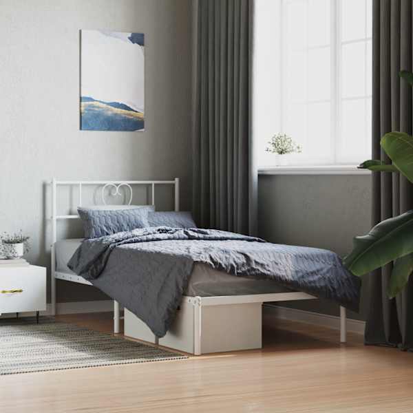Voodiraam peatsiga, valge, 75 × 190 cm, metall — mudel 355502