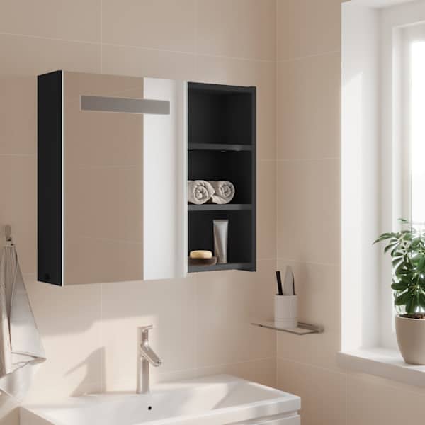 LED-valgustusega vannitoa peegelkapp, helehall, 60 × 13 × 52 cm