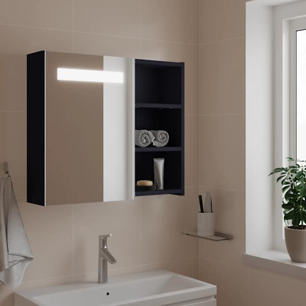 LED-valgustusega vannitoa peegelkapp, helehall, 60 × 13 × 52 cm