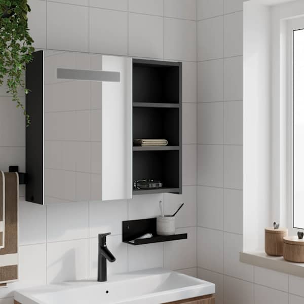 LED-valgustusega vannitoa peegelkapp, must, 60 × 13 × 52 cm