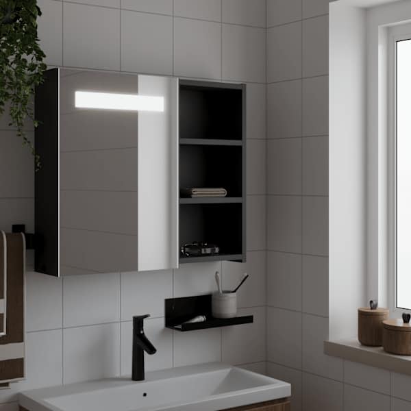 LED-valgustusega vannitoa peegelkapp, must, 60 × 13 × 52 cm