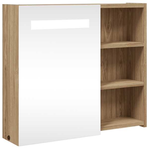LED-valgustusega vannitoa peegelkapp, hele tamm, 60 × 13 × 52 cm