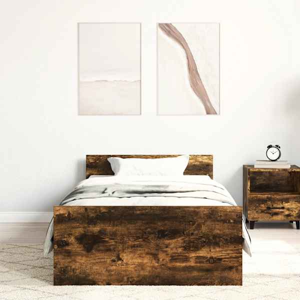 Voodiraam peatsiga, suitsutatud tamm, 75 × 190 cm — mudel 835950