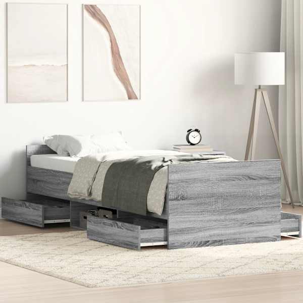 Voodiraam, hall sonoma tamm, 90 × 190 cm — mudel 3203815