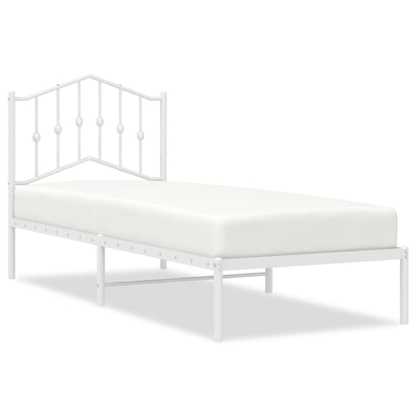 Voodiraam peatsiga, valge, 75 × 190 cm, metall — mudel 373828