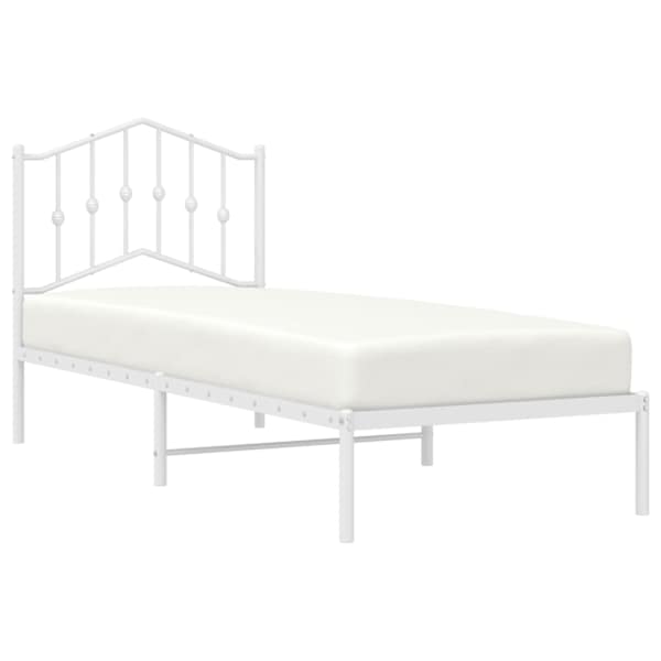 Voodiraam peatsiga, valge, 75 × 190 cm, metall — mudel 373828