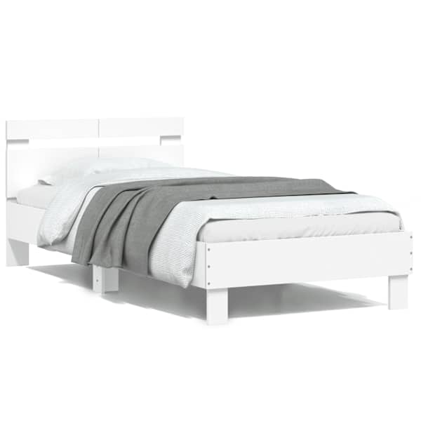 Voodiraam peatsiga, valge, 100 × 200 cm, tehispuit