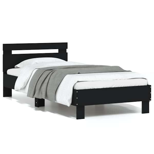 Voodiraam peatsiga, must, 75 × 190 cm, tehispuit — mudel 838569